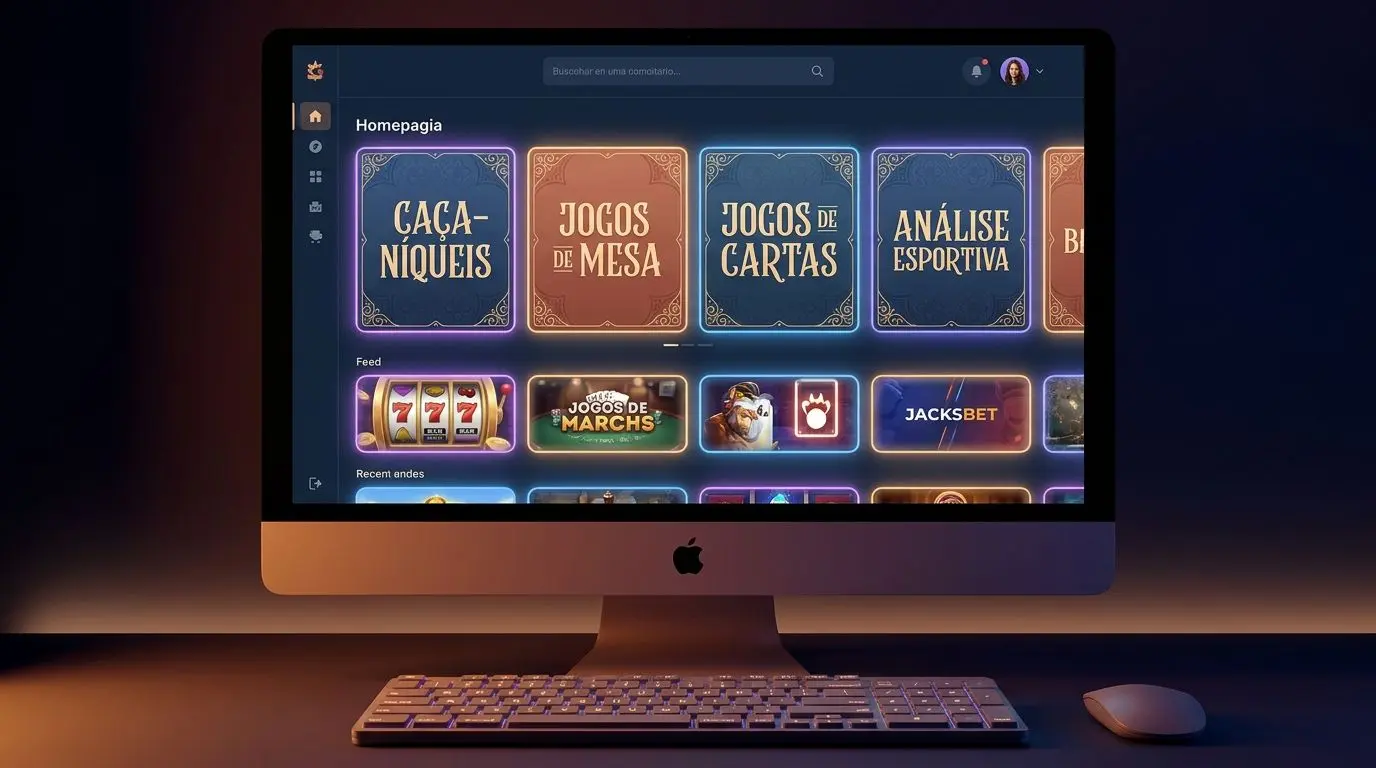 Homepage com categorias de jogos Interface inicial com várias categorias de jogos online em destaque